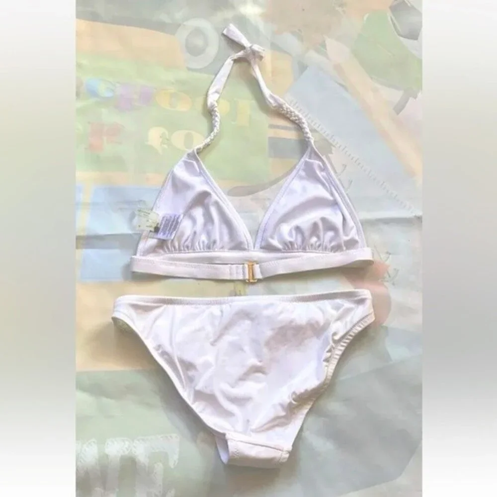 BcbgMaxAzria 2 Piece Swim Bikini Sz mix top Medium bottom Small White Gold Metal